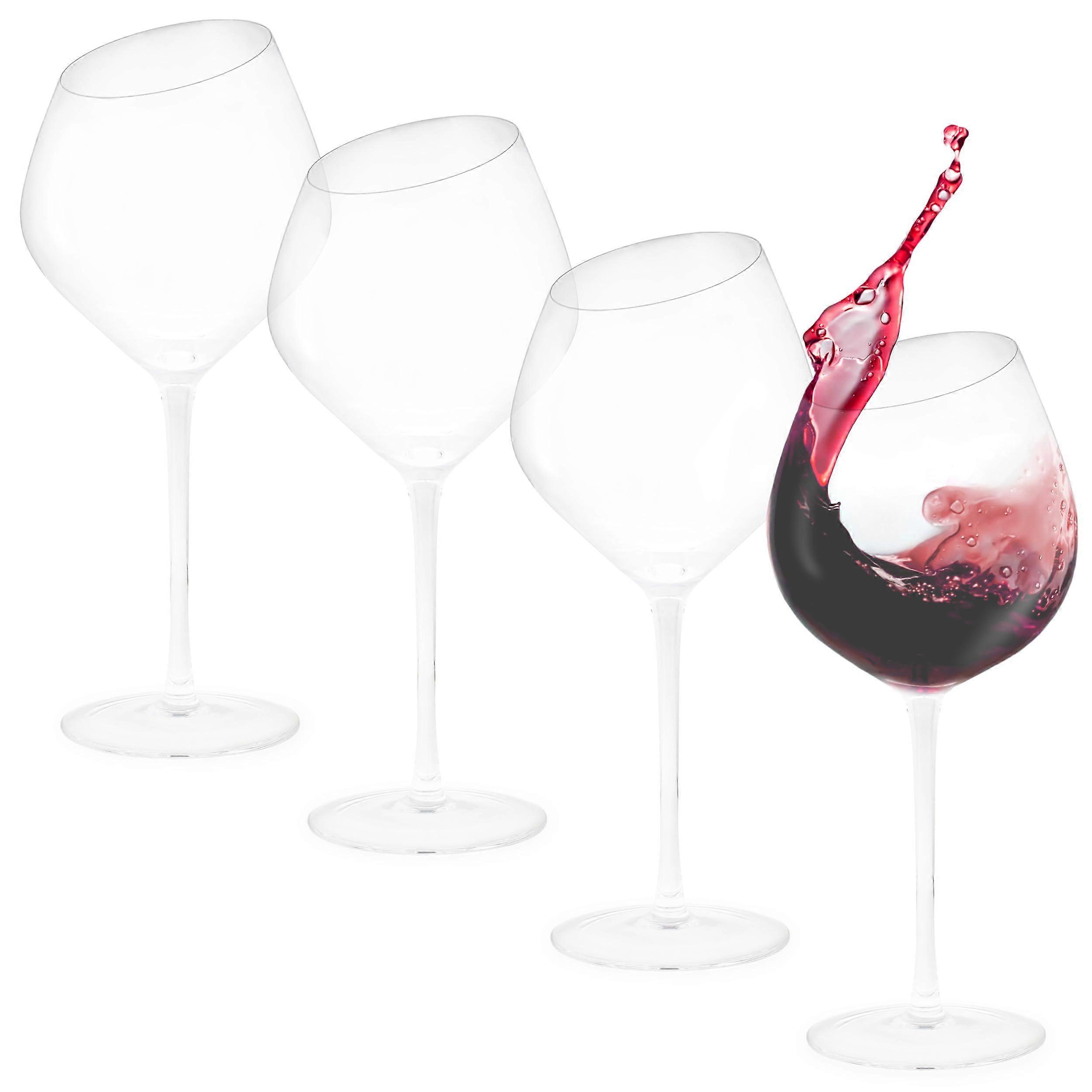 Large Red Wine Glasses Set of 4, 20oz Slant Rim, Long Stem Crystal Wine Glasses for Elegant Serving and Enjoyment