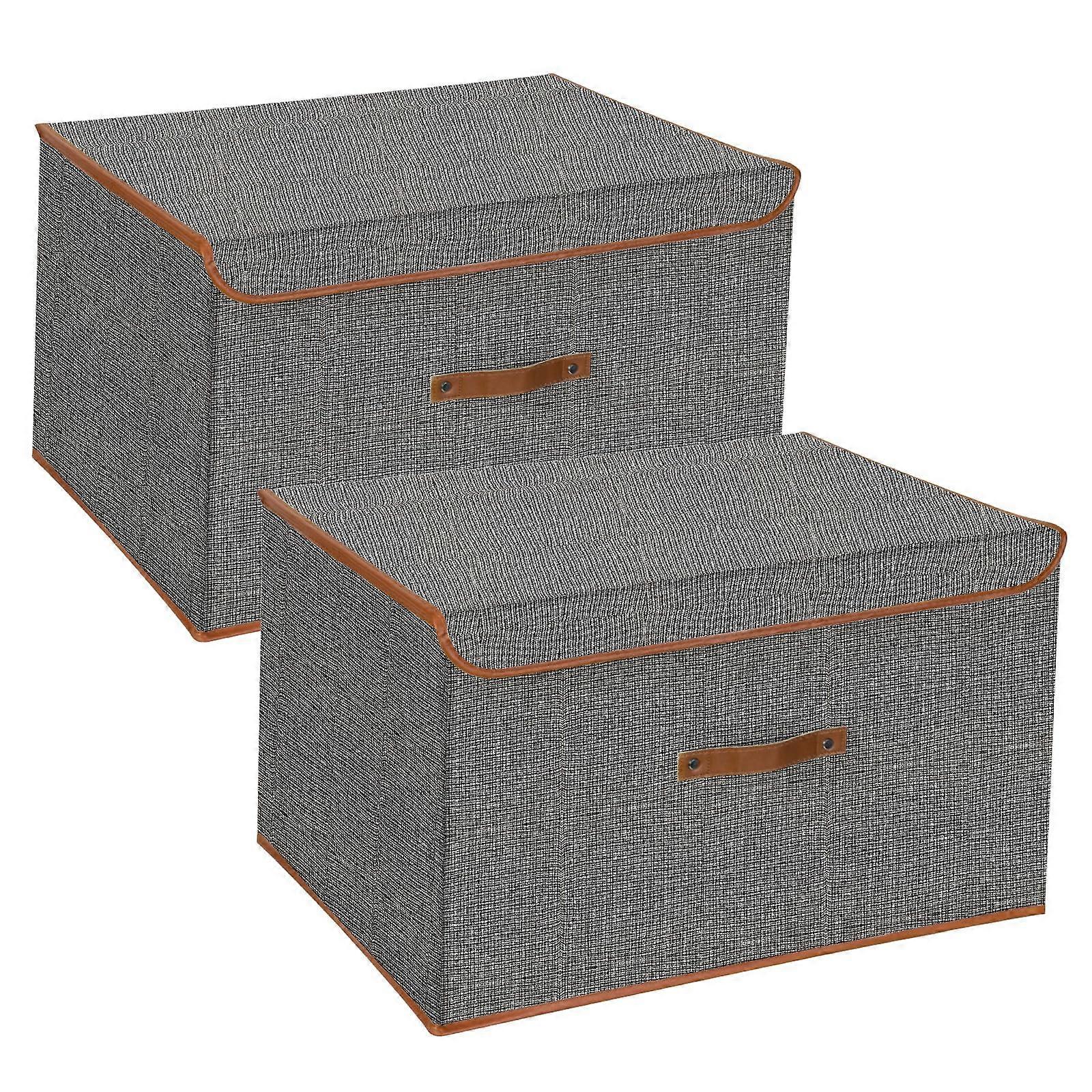 Large Fabric Storage Bins With Lids, Collapsible For Shelves, Foldable Cubes With Handles, Black, 2-Pack