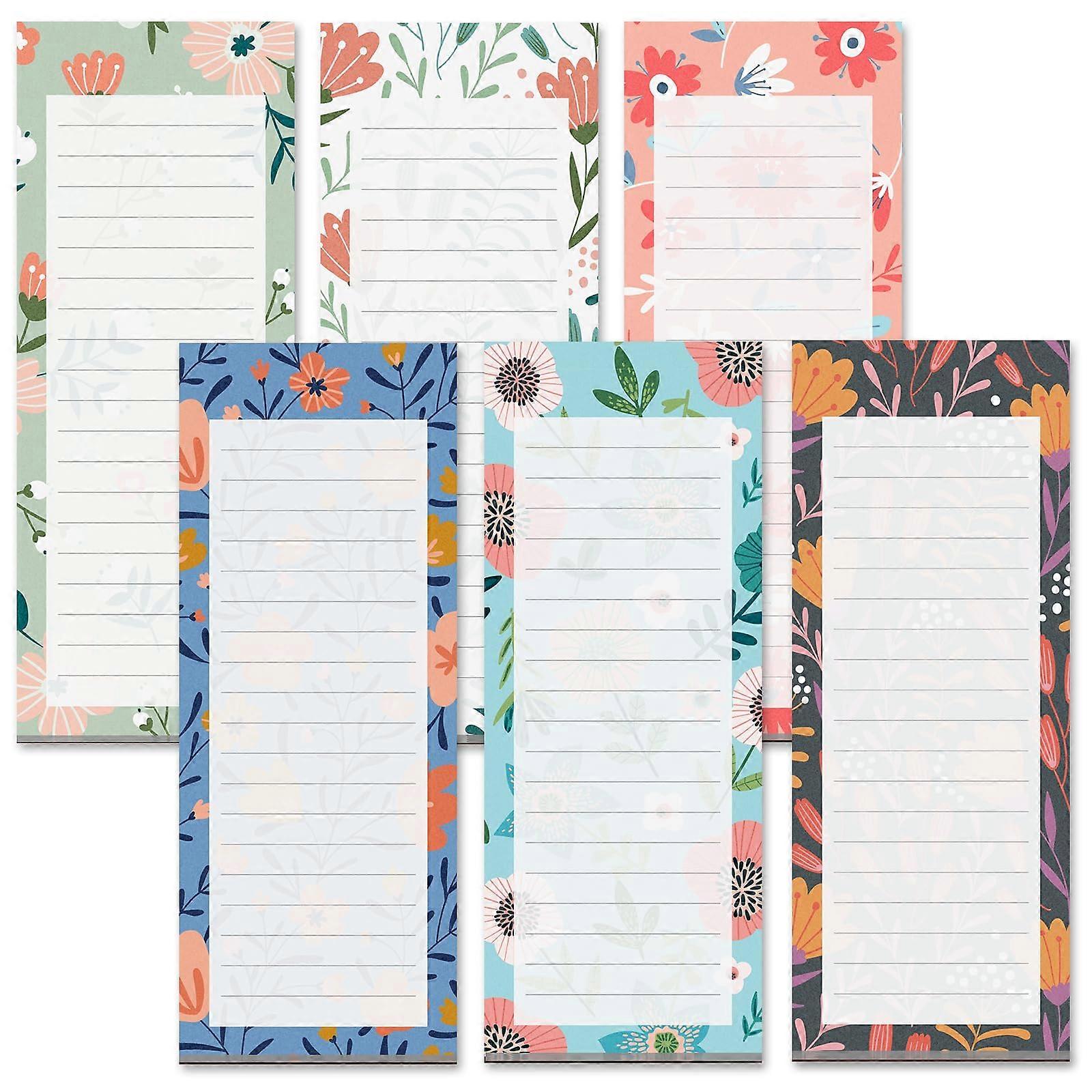 Magnetic Pad Notepad for Refrigerator, 6 Pack Floral Design, 60 Pages per Pad, Perfect for Grocery Lists and Notes