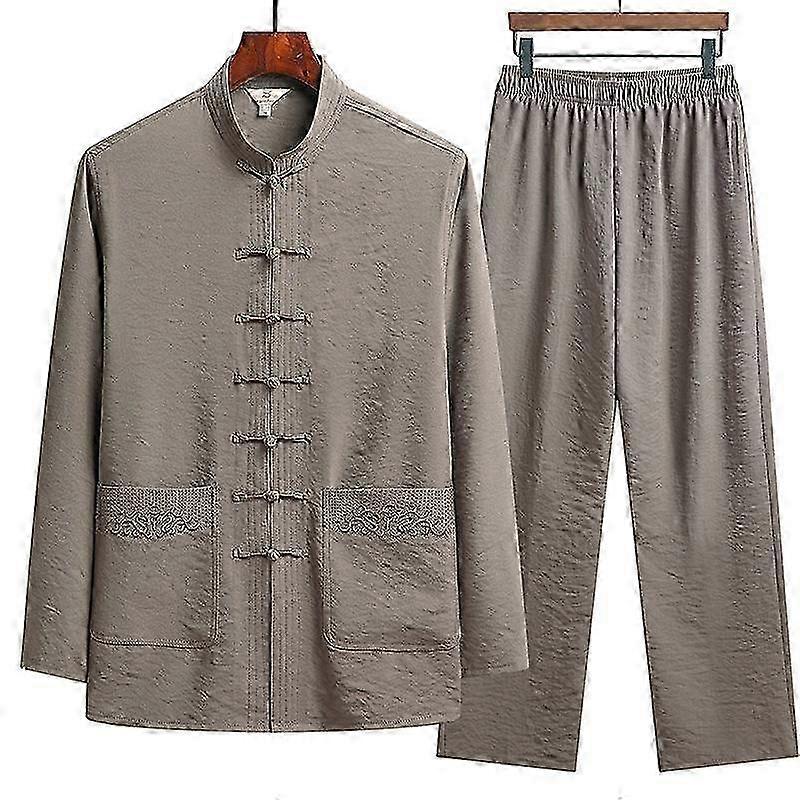 Män Fall Bomull och linne Kinesisk Kung Fu Skjorta Orientalisk Retro Topp Byxor Traditionella Kläder Set B