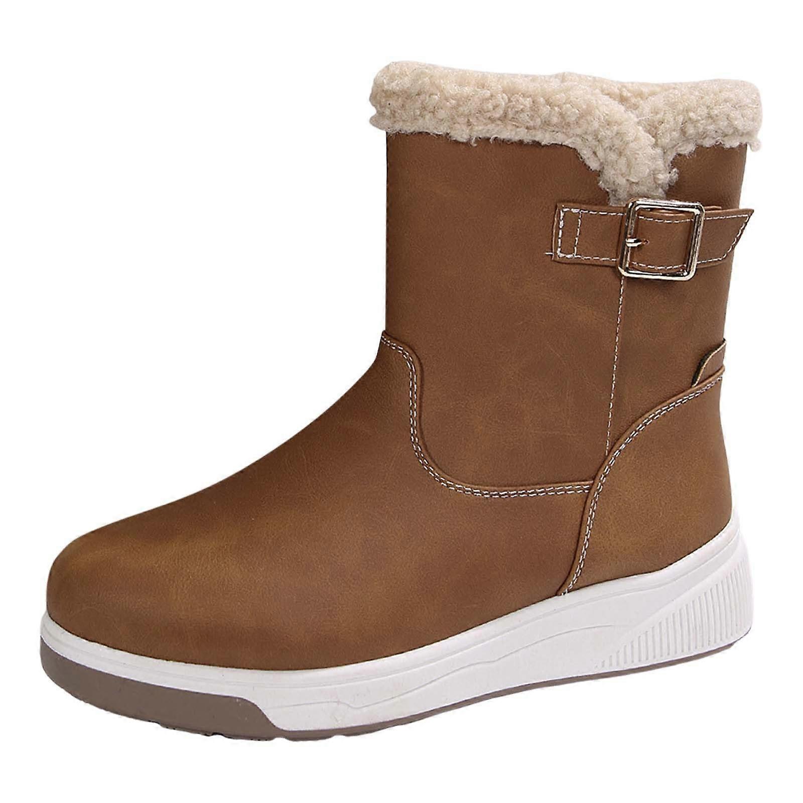 Women's Snow Boots Winter Fuzzy Fur-Lined Ankle And Mid Calf Boots With Zipper