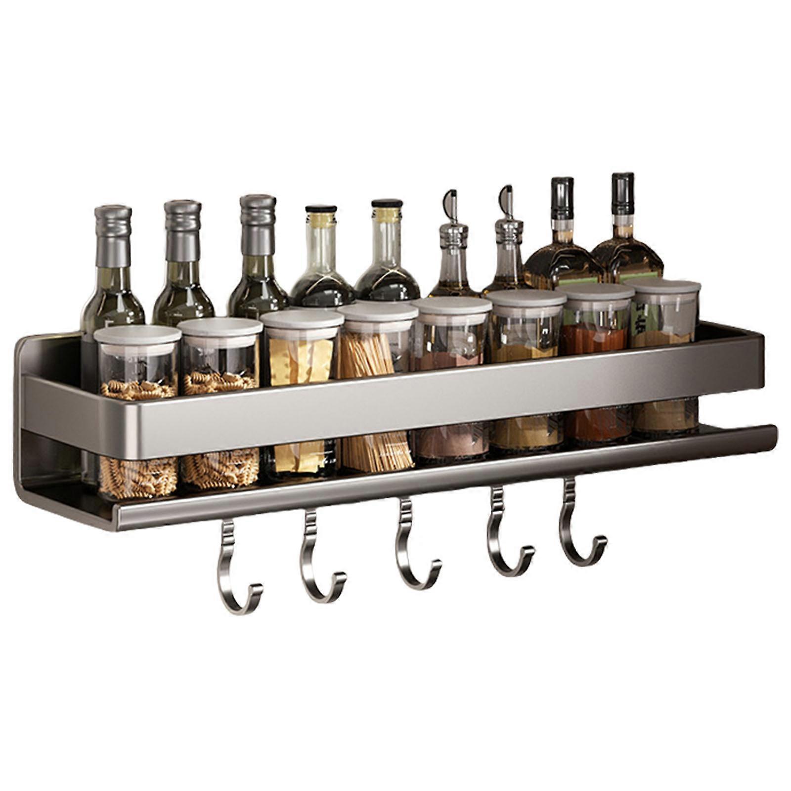 Fashionable Kitchen Wall Spices Organizers Without Drilling Single Tiers Storage Rack with Hanging Solution Hook Gun ash single layer