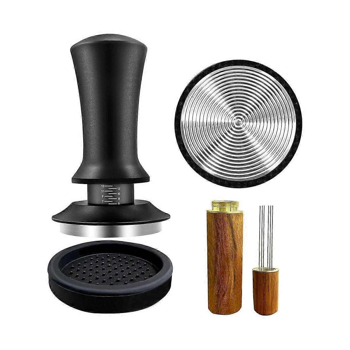Coffee Espresso Tamper 51mm with WDT Tool Calibrated Spring Loaded, with Silicone Mat, for Espresso Coffee Machine