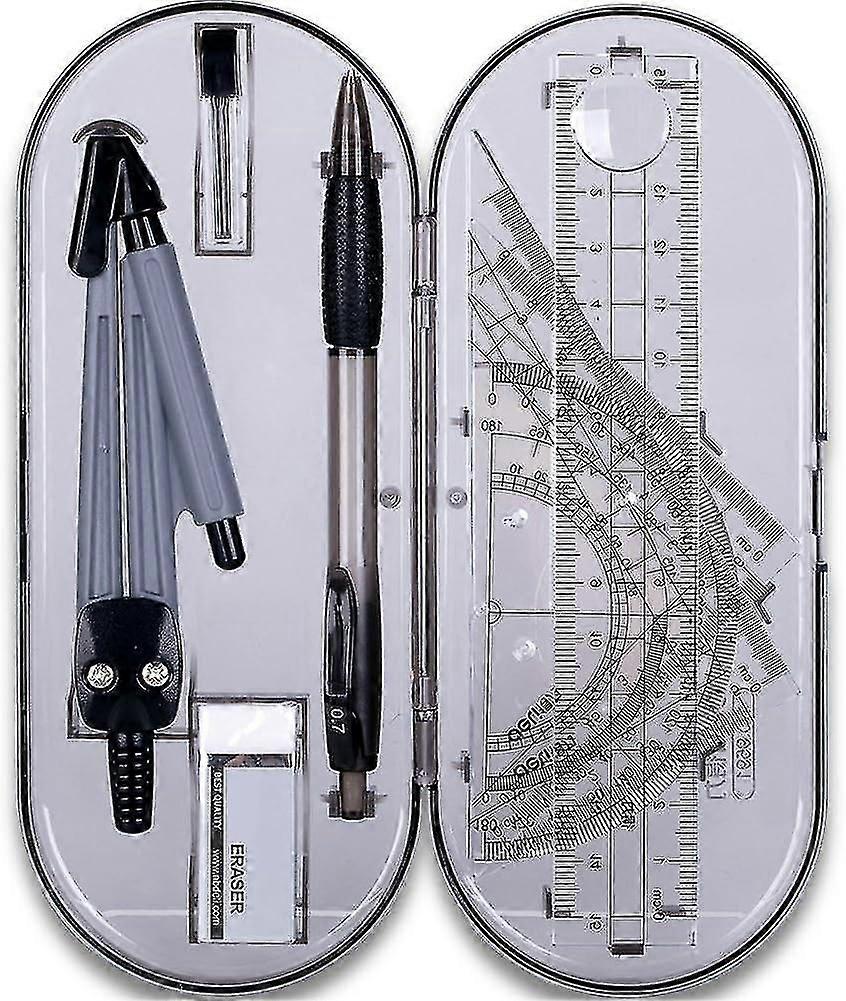 Geometry Kit Set 8 Pieces Student Supplies With Shatterproof Storage Box,includes Rulers,protractor