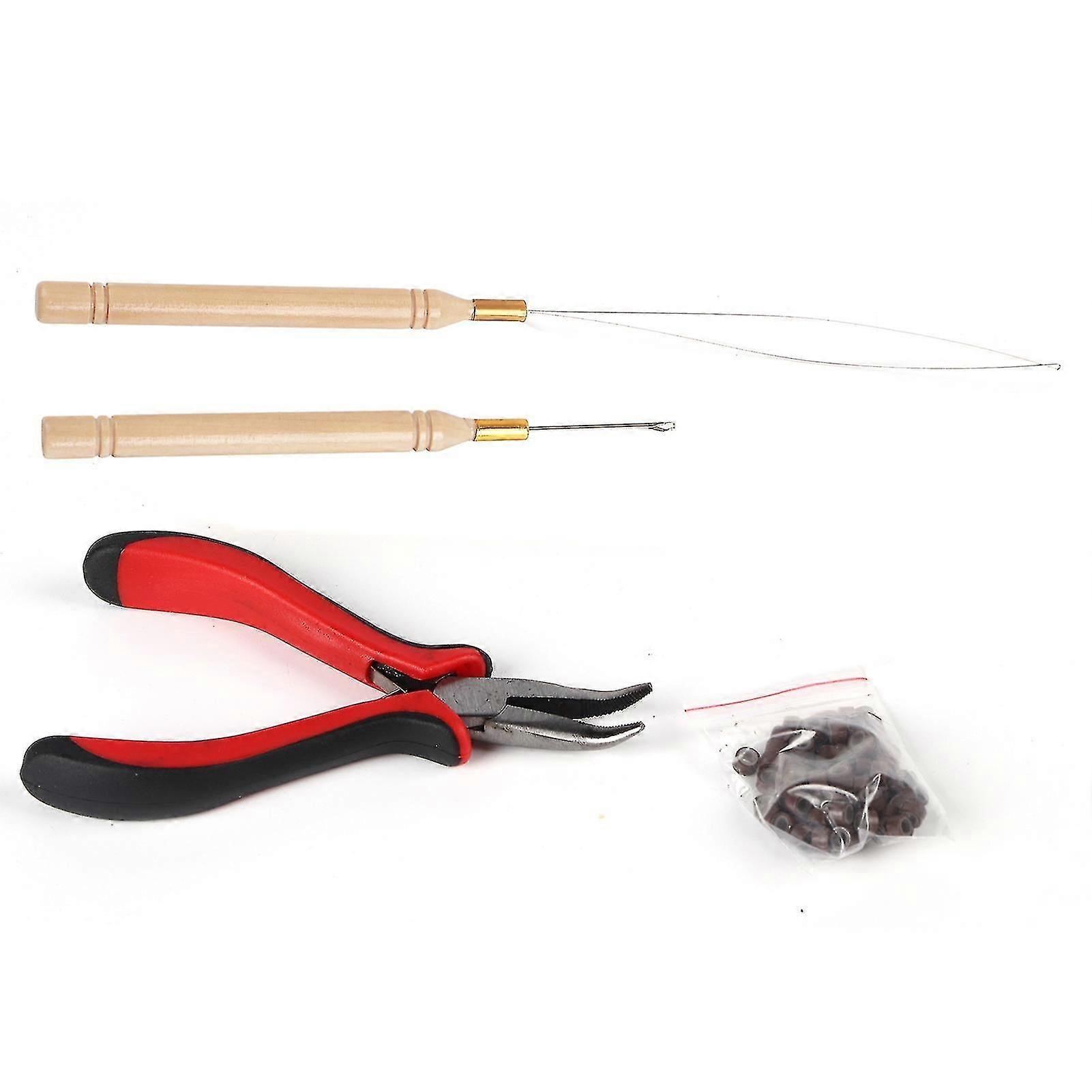 100pcs Silicone Beads Hair Extension Micro Rings Hook Needle Pulling Loop Plier Tool Kit