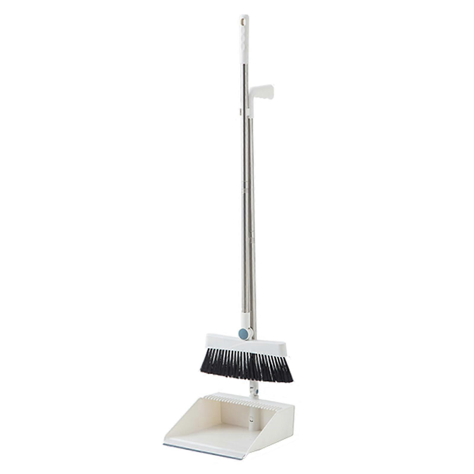 Broom with Dustpan Combo Set Lightweight Stand Up Broom and Dustpan Long Handle 180° Swivel for Indoor Floor Cleaning White