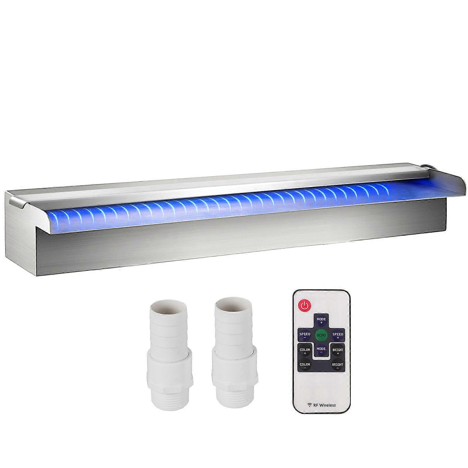 60cm Étang Lame D’eau Cascade En Acier Watrefall Fontaine Murale W / LED Lumière