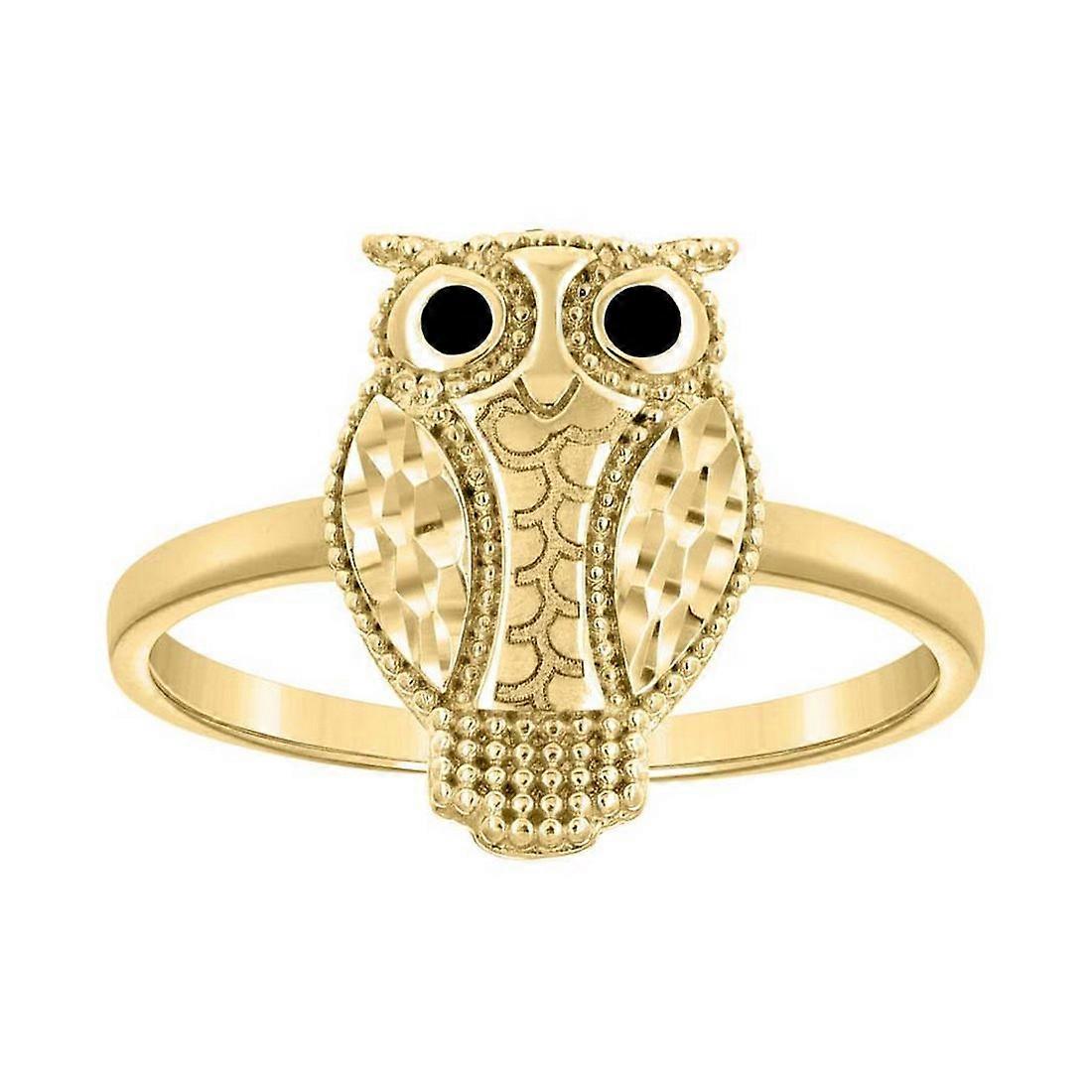 Bague pour femme en or jaune 14 carats, motif hibou émaillé, 14,3 x 1,5 mm, large, 2,2 g