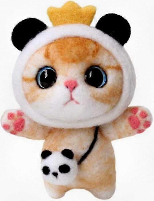 Beginner Needle Felting Starter Kit with Tools, Wool & Guide for Panda Cat DIY Craft