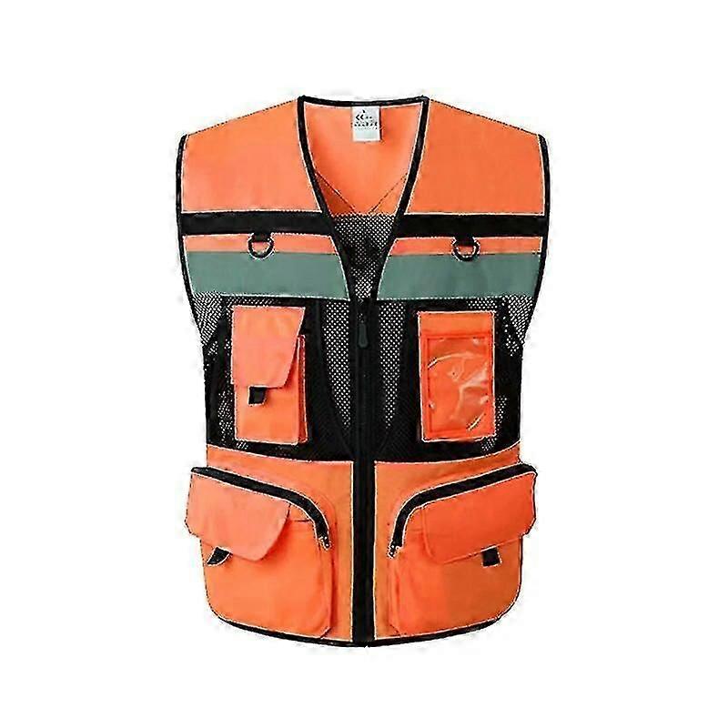 9 جيوب دراجة نارية البرتقالي الصيف شبكة سترة عاكسة سترة السلامة عالية الوضوح ليلة تحذير معطف السلامة للسيارة