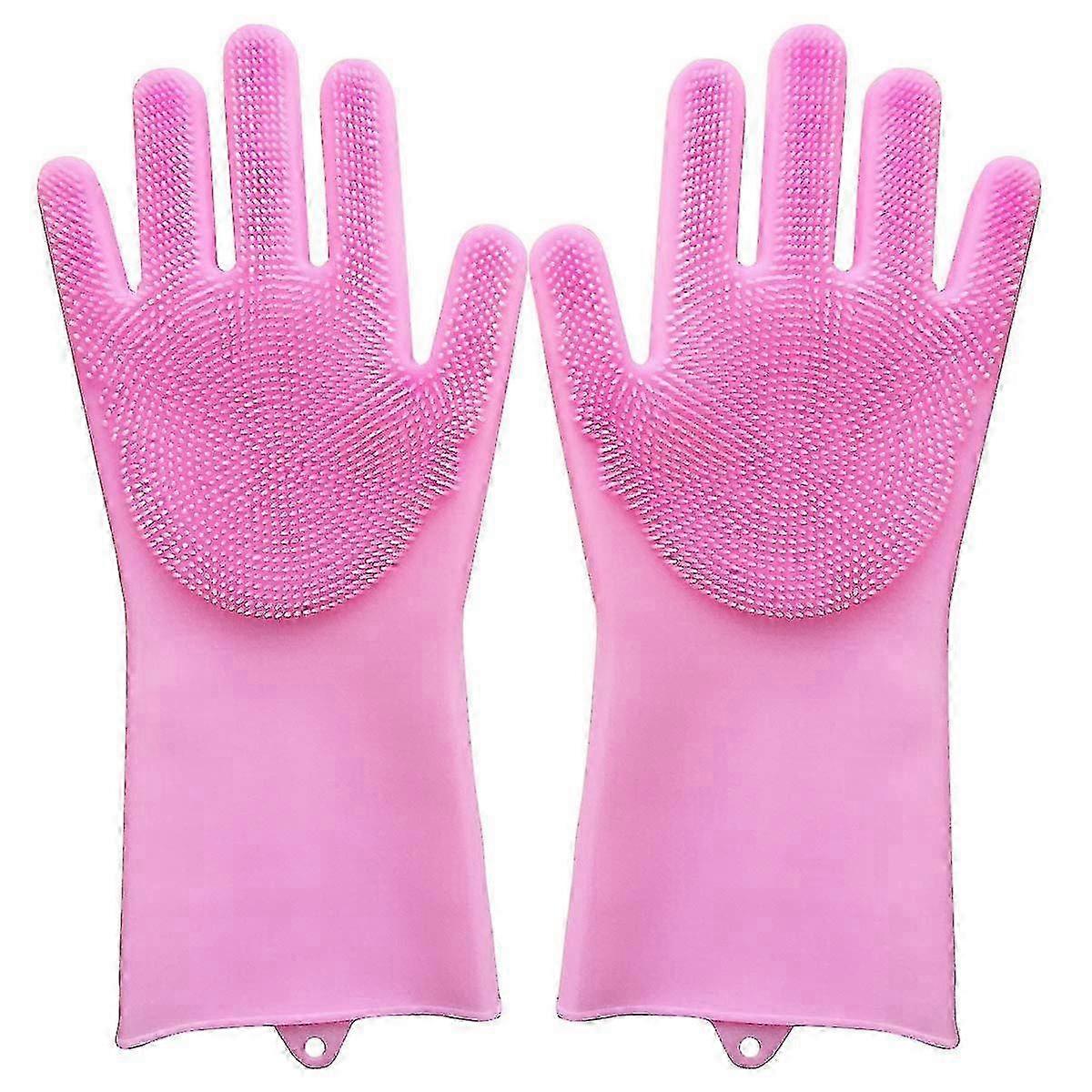 Soft Cleaning Gloves (pink) Durable Silicone