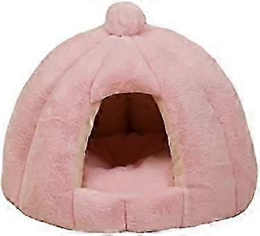 بيت القط الدافئ سرير مغلق سميكة أرنب فرو القط عش قفص القط (كبير ، وردي)