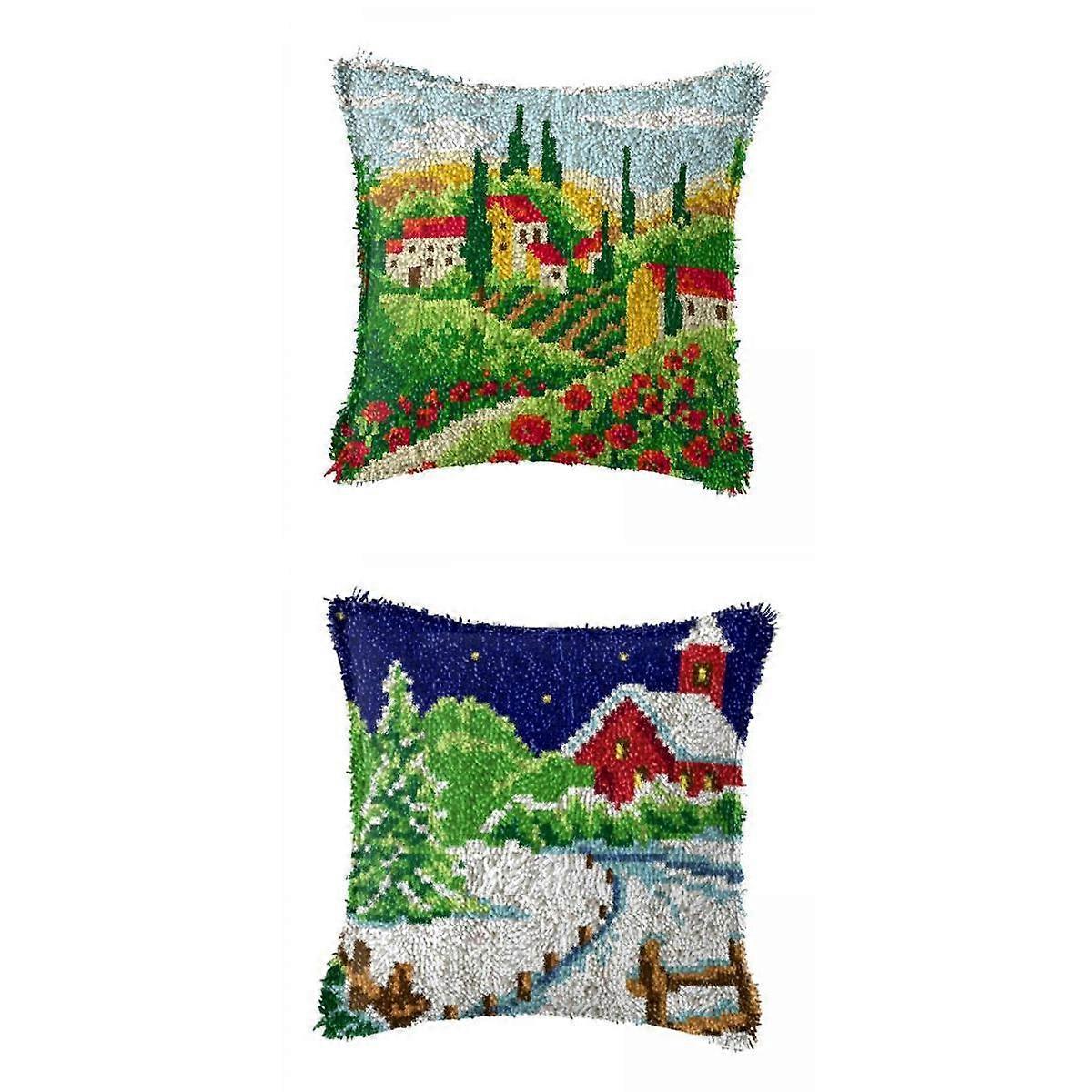 2 latch and hook Embroidery Kits Cushion Needlework Blank Pillowcase Mesh