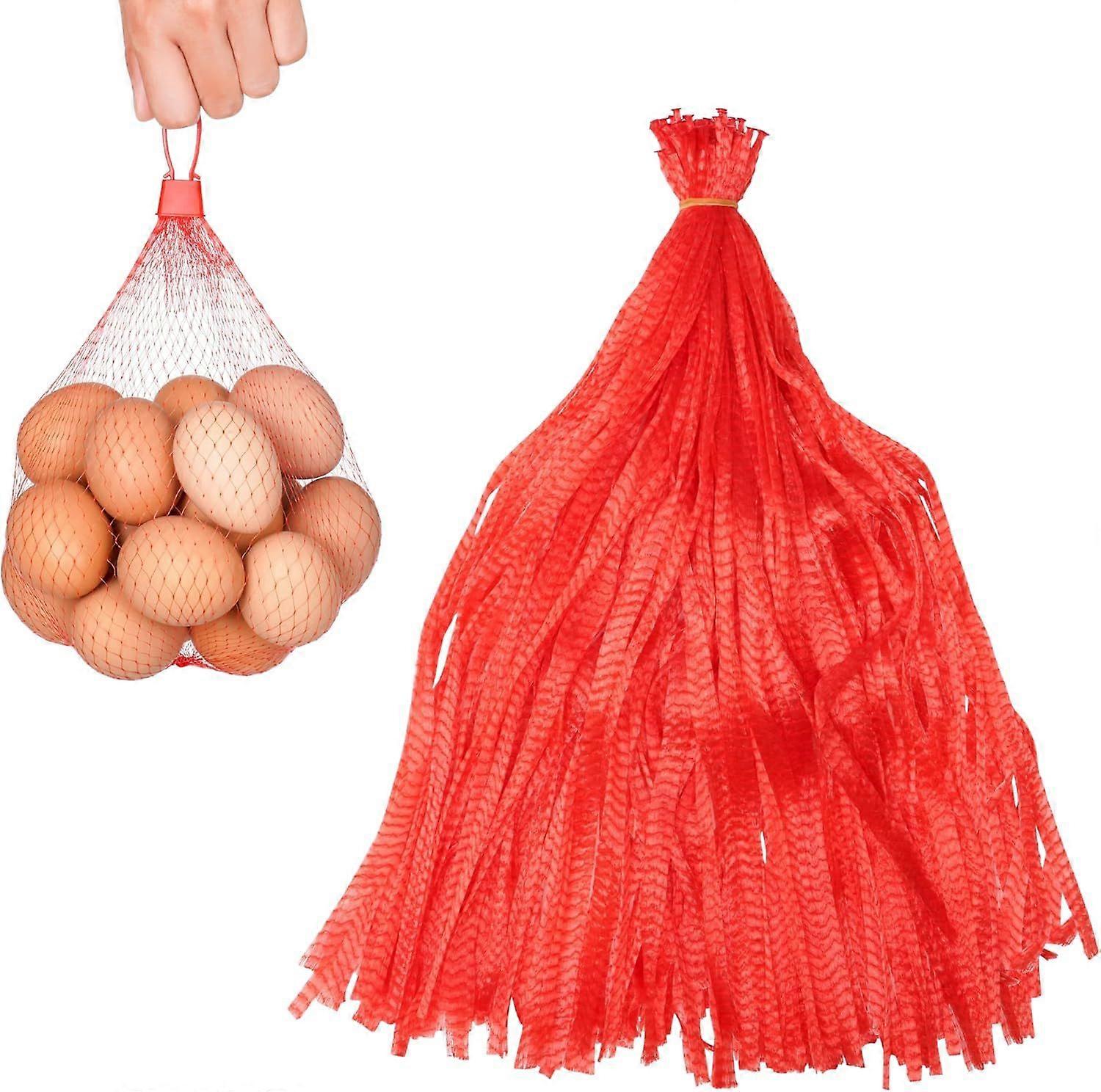 Reusable Red Mesh Bags [100 Pack] - 55cm Potato Net with Loop Closure - Reusable Vegetable Bags for Fresh Produce, Groceries