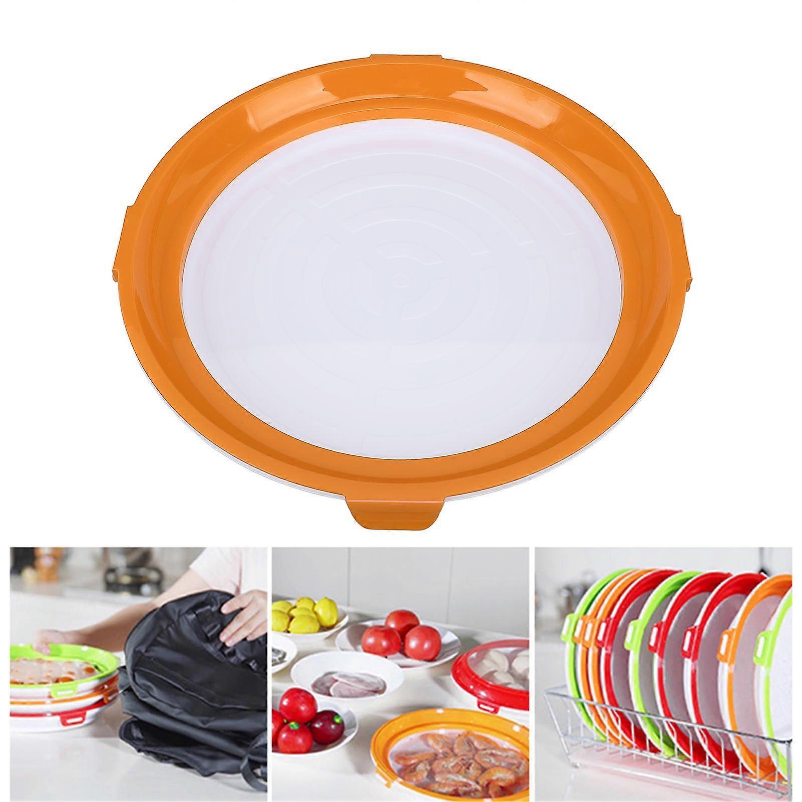 Food Preservation Tray Multipurpose Round Shape Reusable Vacuum Sealing Stackable Food Storage Tray for Kitchen Tool Orange