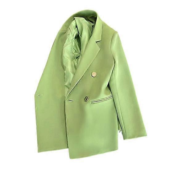 Spring Autumn Suit Coat Lapel Long Sleeve Double Breasted Suit Jacket with Pockets Solid Color Loose Fit Business Outwear