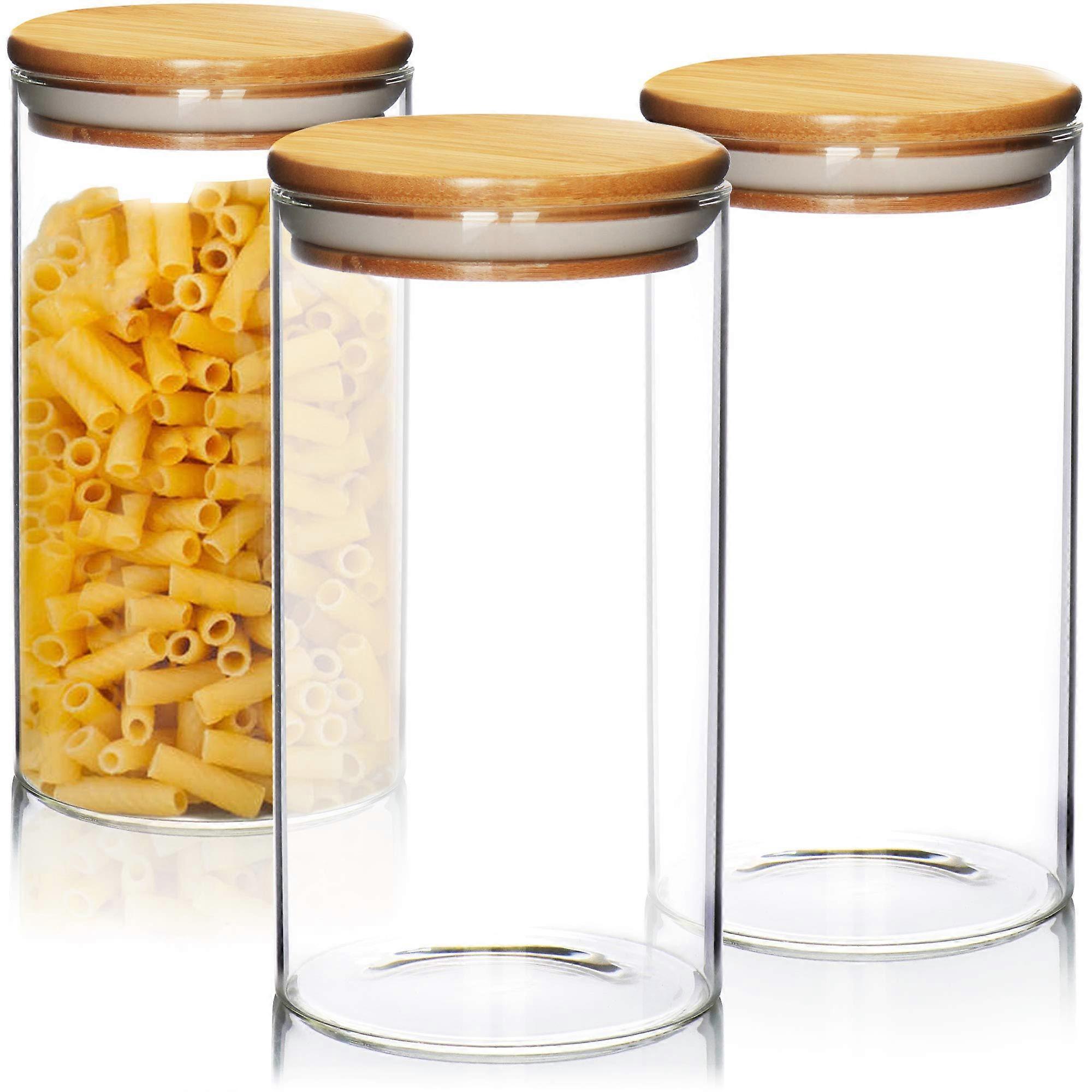 3 x Storage Jars with Bamboo Lid, Airtight Reusable Glass Containers Made of Borosilicate Glass, Storage Jars 1.3 Litres (3 x 1300 ml) 3x 1300ml