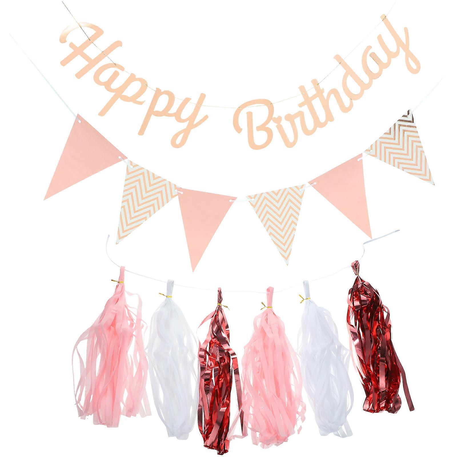Birthday Party Banner Hanging Decor Rose Gold Triangle Flag Party Decoration 1Set