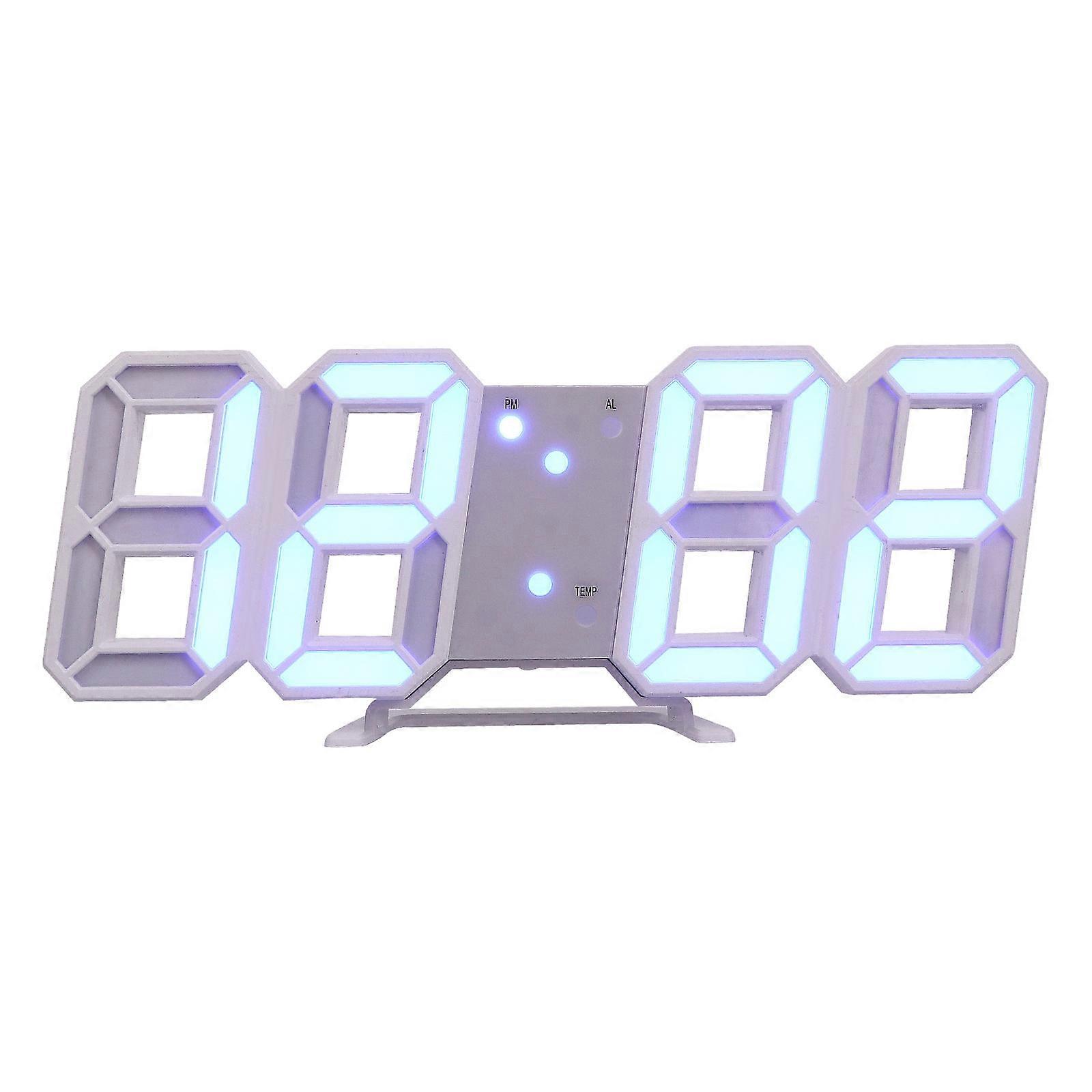 Digital Clocks 3D Digital Alarm Clock Bedroom Use Blue 22.5X8X4CM Temperature Display Manual Brightness Adjustment 1Set