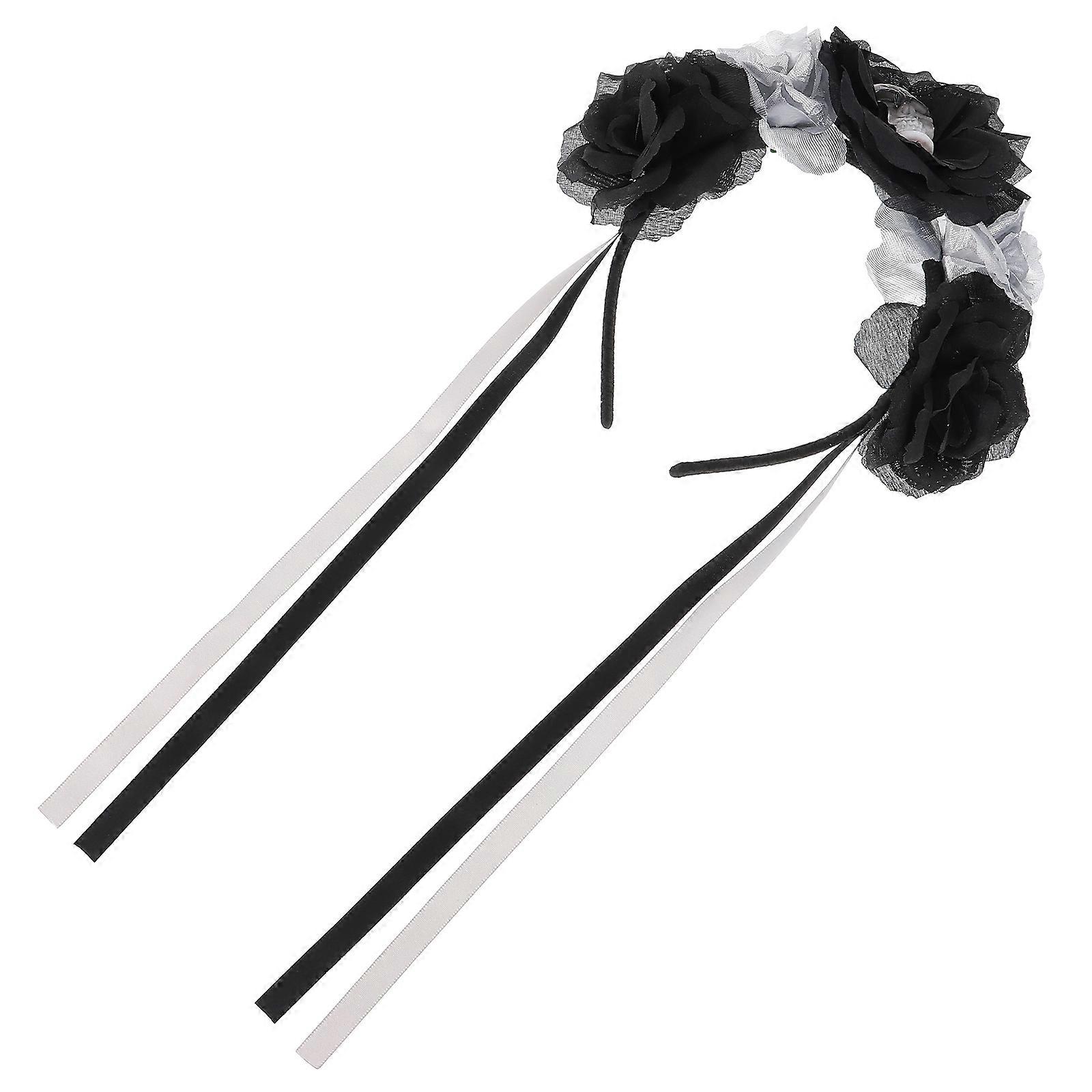 Day of The Dead Headband Skull Shape Flower Design Stage 20x19cm Costume Accessory 1Set