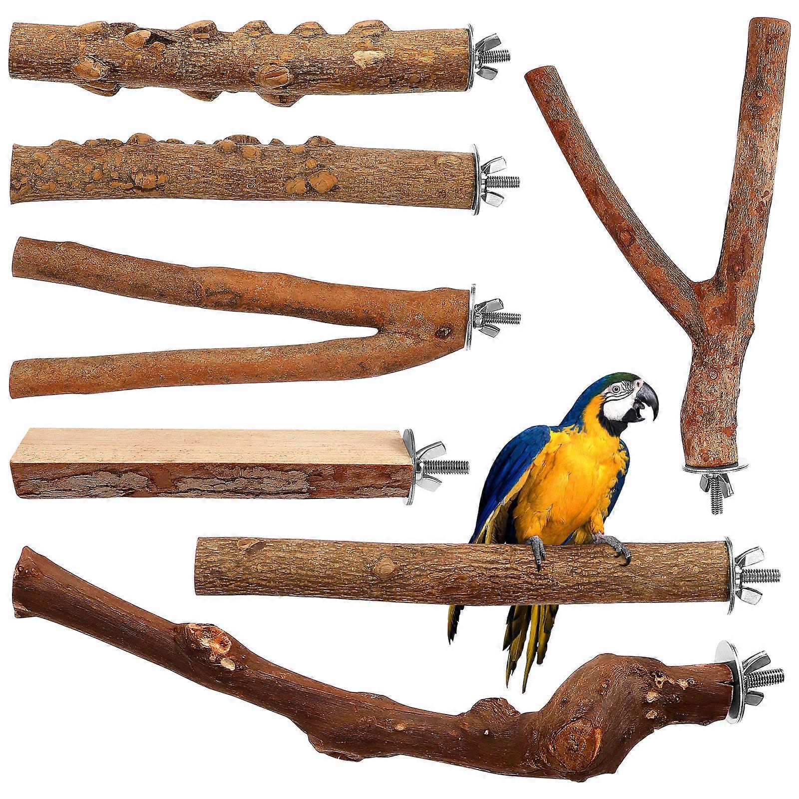 Natural Wood Bird Perches Set – 7pcs Slip Resistant Stands for Parakeets, Cockatiels, Conures & Finches – Durable, Easy Installation, Extra Platforms