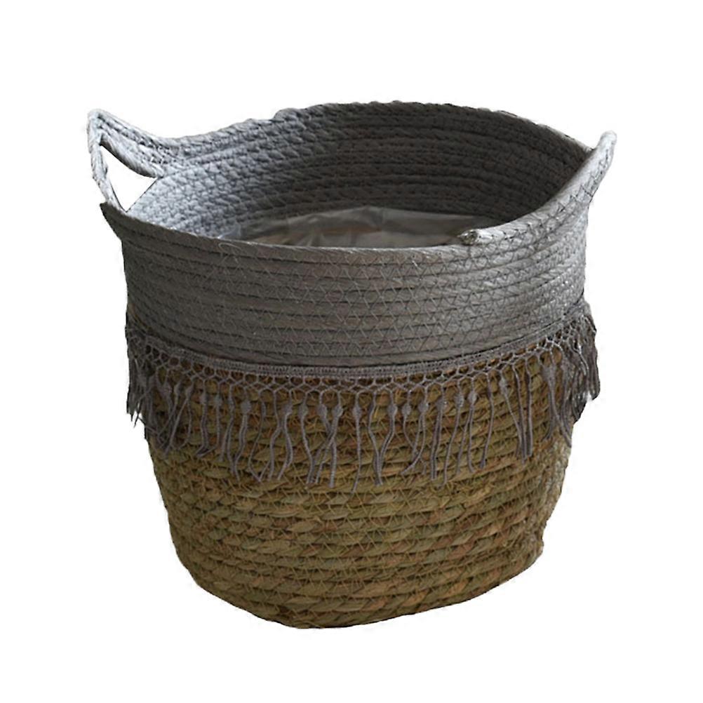 Woven Baskets Rattan Woven Basket Nordic Style Flower Container Household Storage Grey Khaki Diameter 30cm Hanging Garden Planter 1Set
