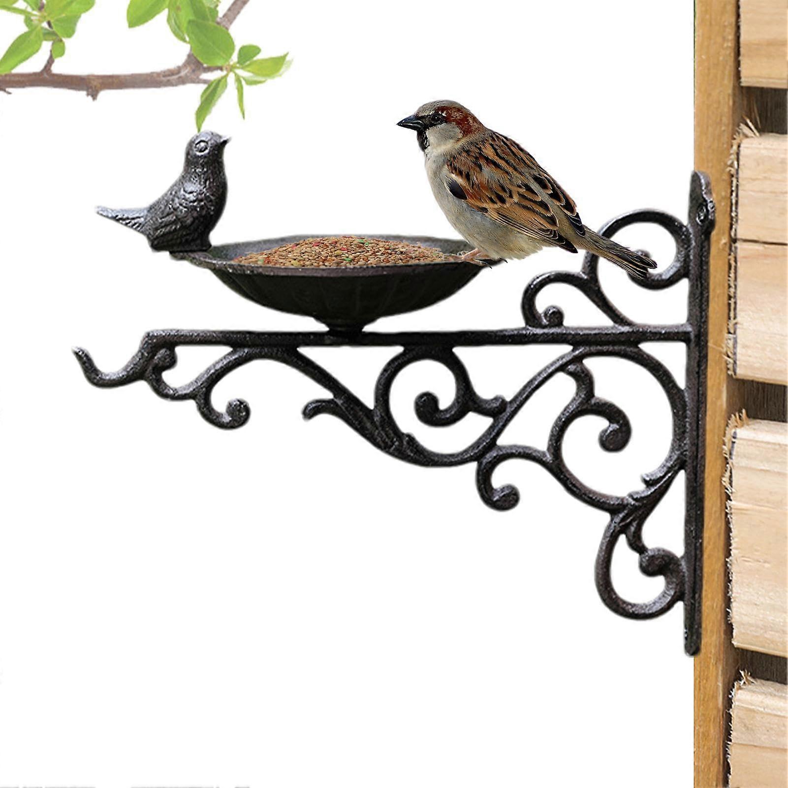 Rustic Cast Iron Wall Mounted Bird Bath Decorative Garden Feeder