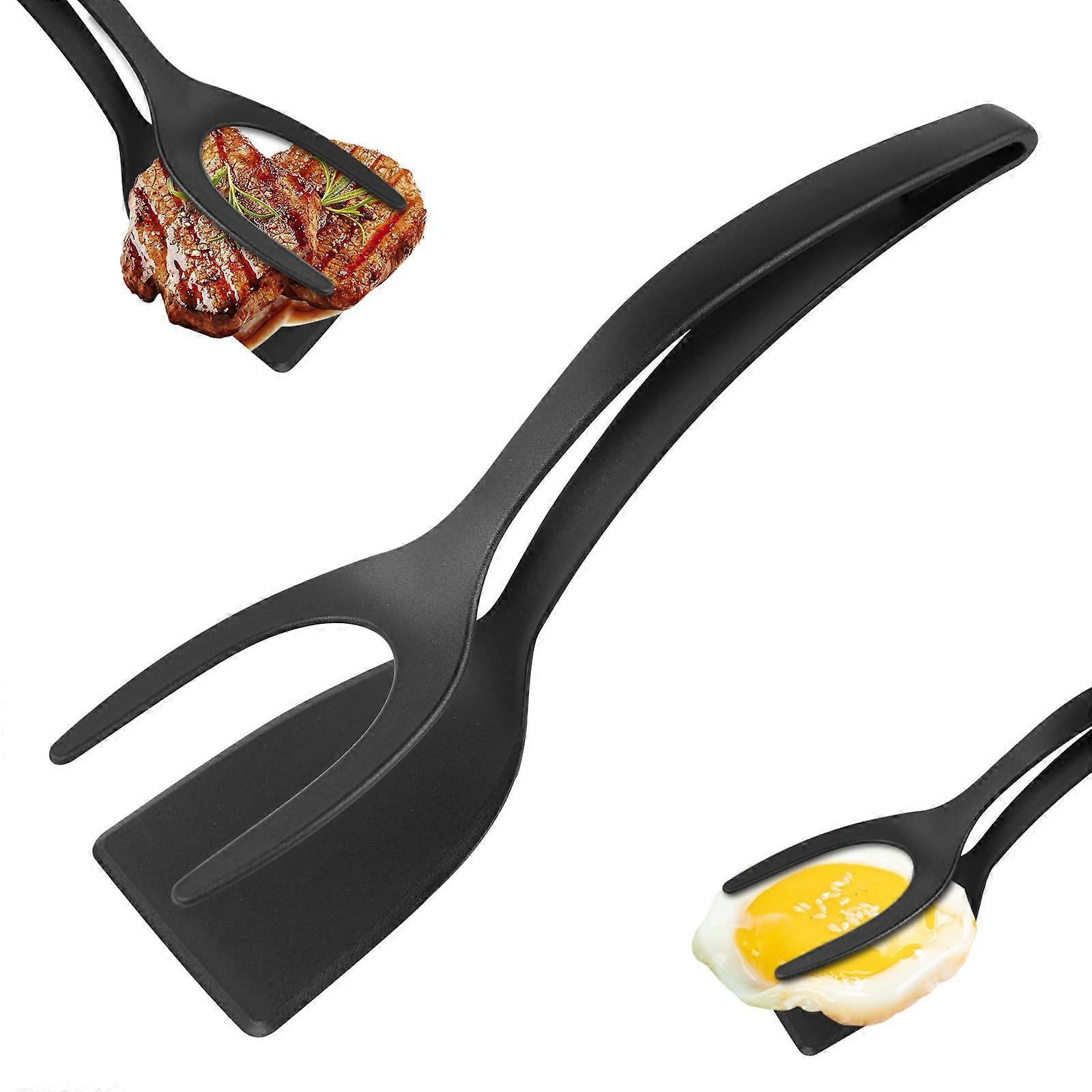 2 in 1 Spatula and Tongs, Fried Egg Spatula, Spatula Tongs Made of Nylon, Spatula Tong for Grasping and Turning Fried Eggs, Pancakes, Bread