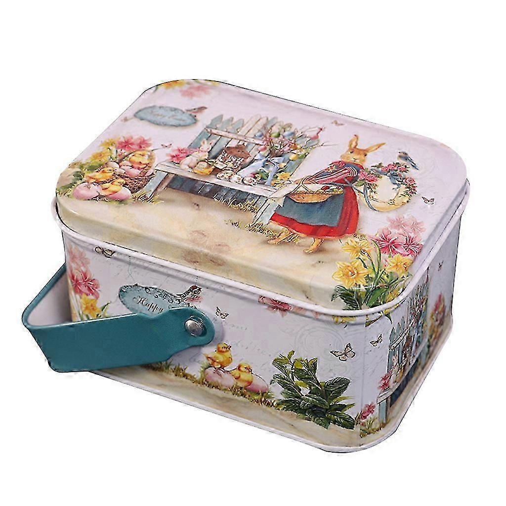 Easter Egg Biscuit Storage Box Rabbit Pattern Portable Tinplate Candy Gift for Case Home Decorative Food Organizer for Tank Container