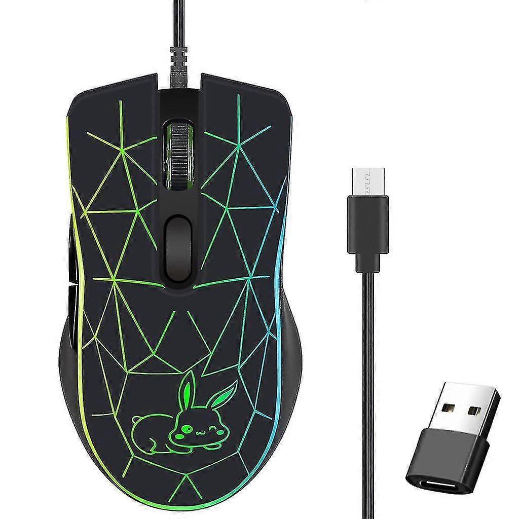 Silent Wired Gaming Mouse 6 Button LED Optical USB Type-C Computer Game Mice,Silent Gaming Mouse, LED Optical, USB Type-C, 6 Button