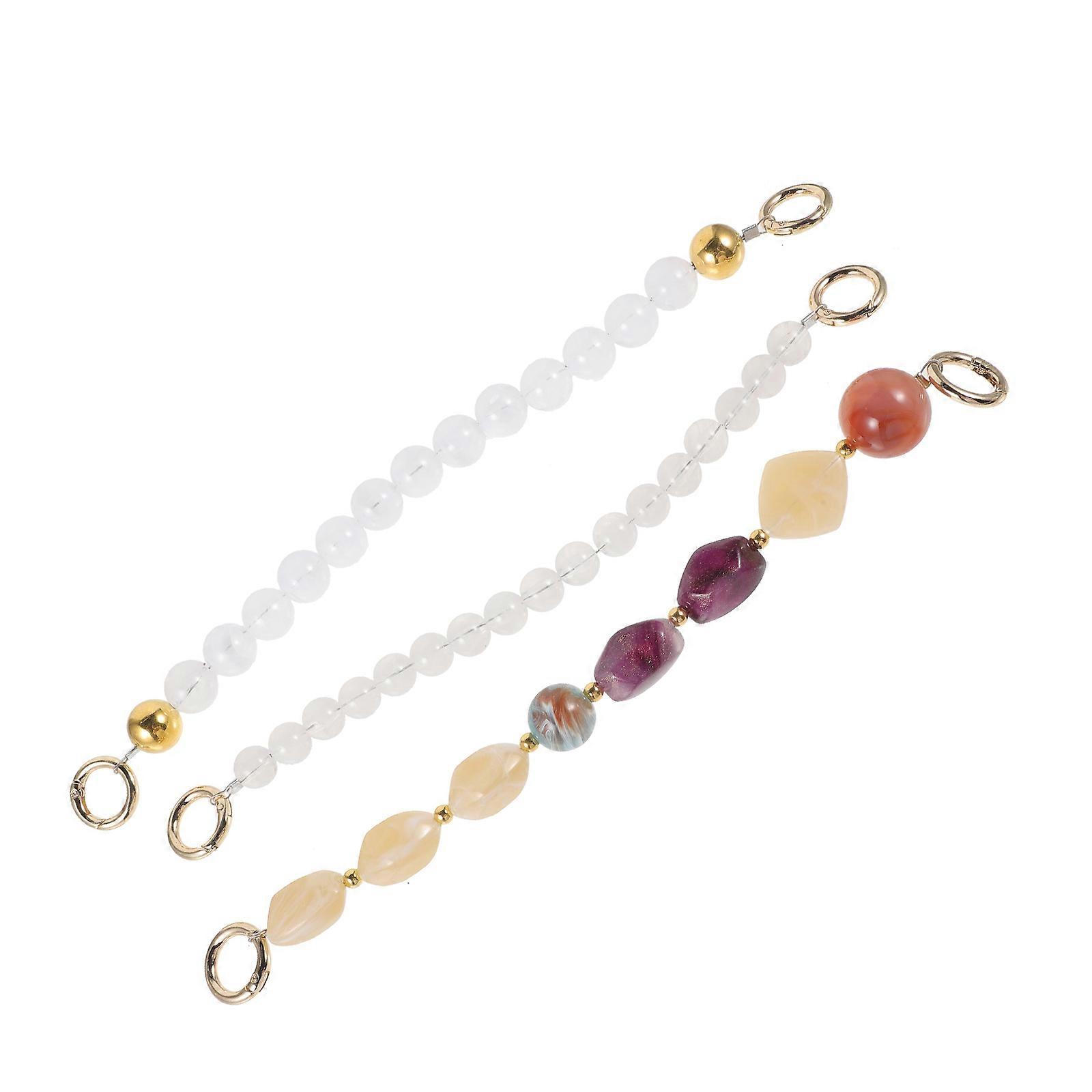 Decorative Chains For Purses Imitation Pearl Handbag Charms White Gold 29x2.5Cm Pendant 3Pcs