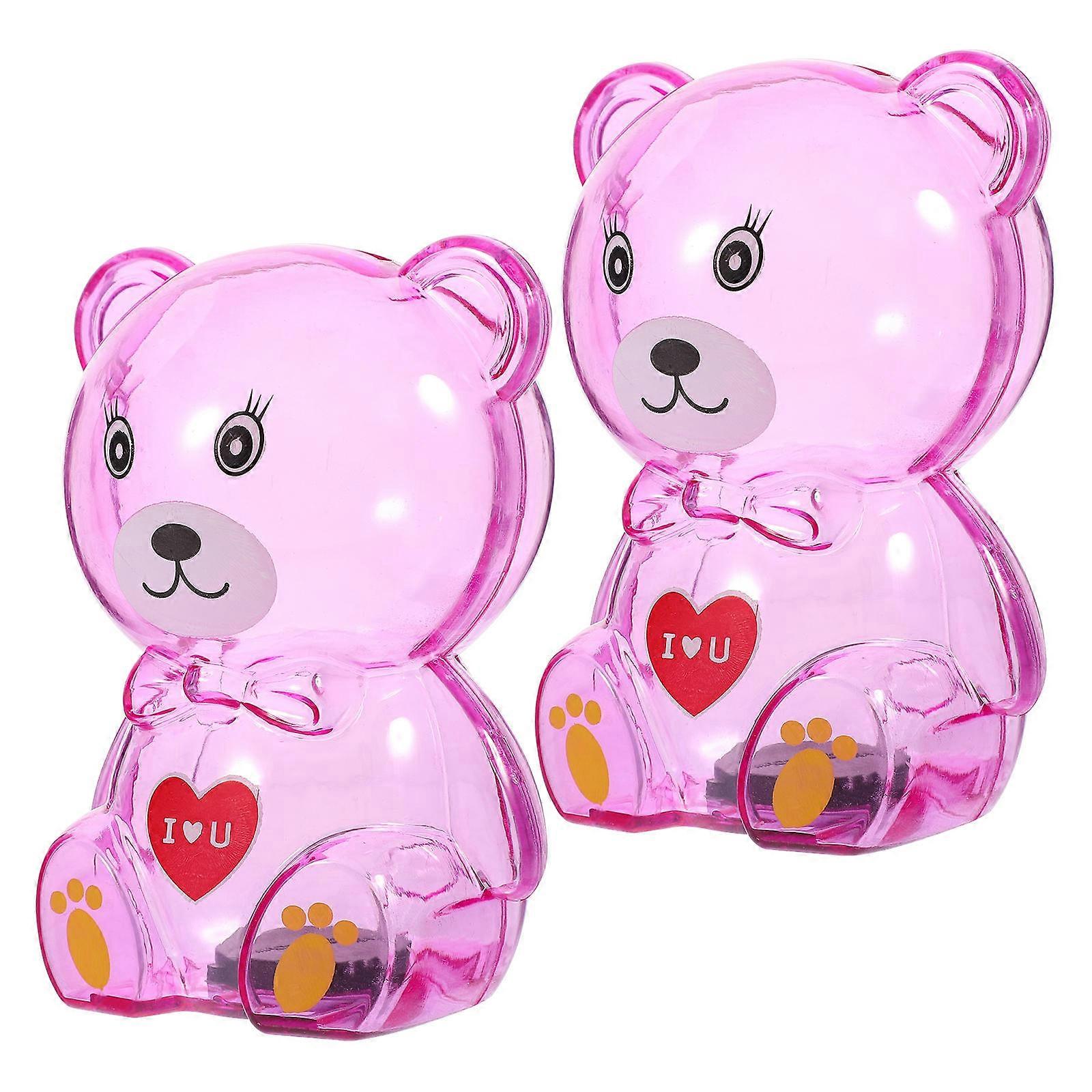 2pcs Transparent Bear Piggy Banks Compact Desktop Savings Banks with Removable Bottom Stoppers Cute Coin Containers for Birthdays