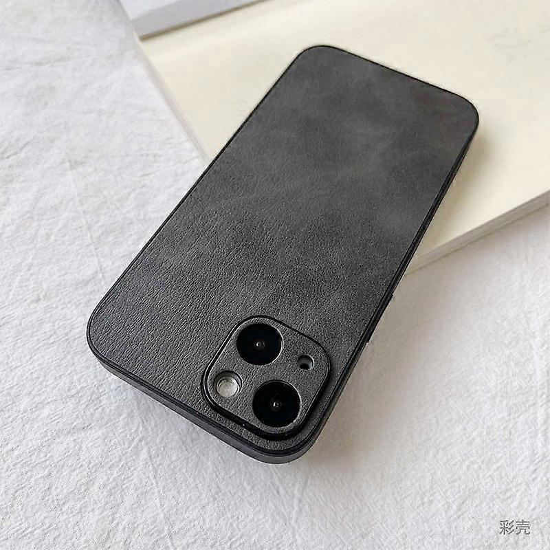 Case For Iphone 13pro Leather Texture Gray Full Anti-fall Simple Solid High-end Niche No4893