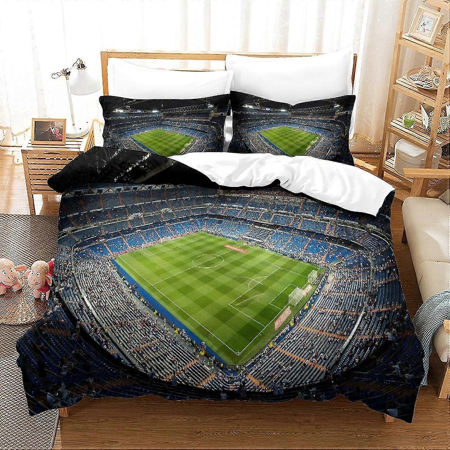 3 Pieces Football Field Bedding Set with Pillowcases Soft Microfiber Duvet Cover Double Size Zipper Closure