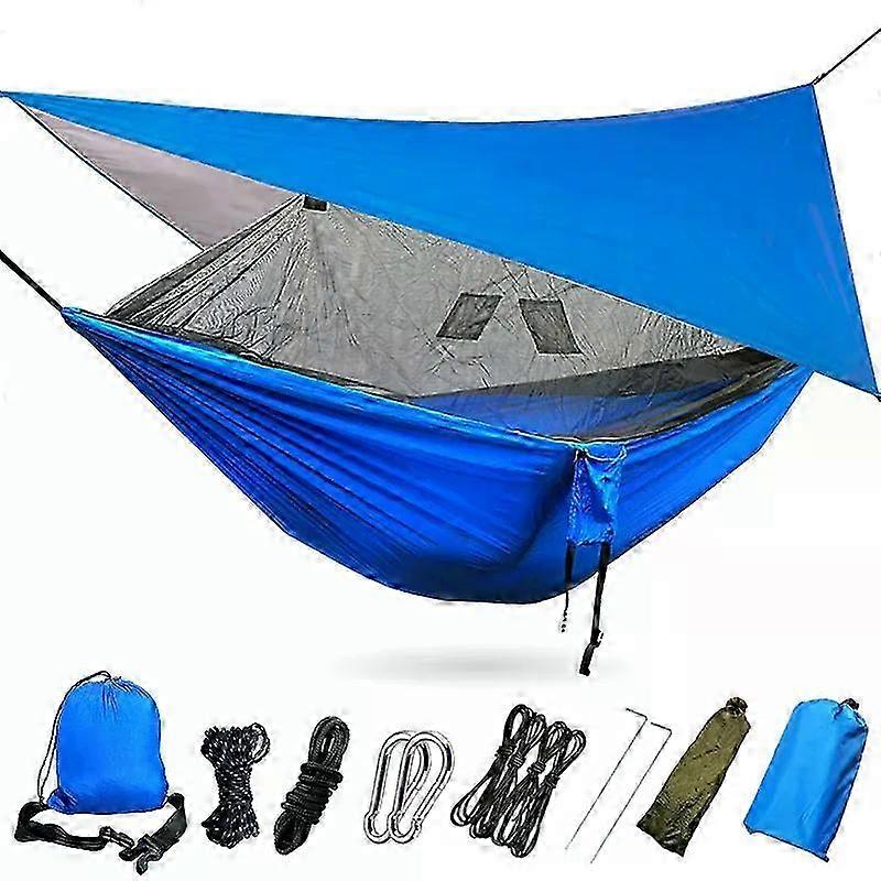 Lightweight Portable Camping Hammock with Tent Awning Rain Fly Tarp Waterproof Mosquito Net Canopy 210T Nylon