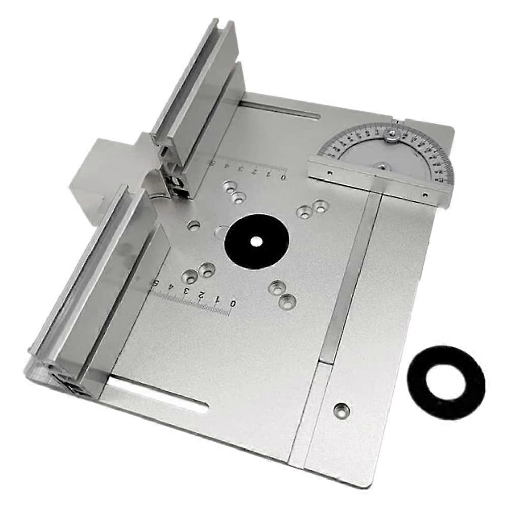 Auxiliary tool for router table insert plate trimming machine with miter fence, silver