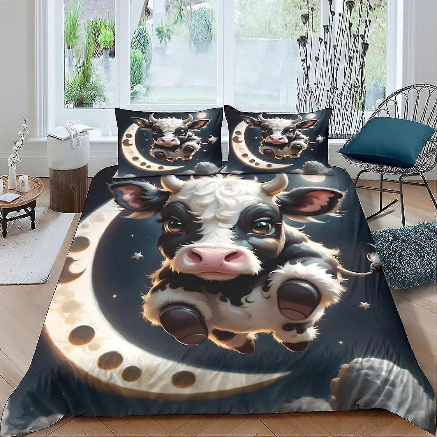 Conjunto de capa de edredom de vaca para decoração de cama, ultra macio Microfibra com zíper oculto Capa de cama dupla de 3 peças