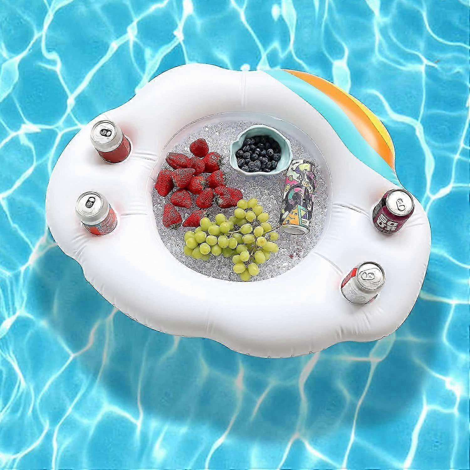 Inflatable Floating Drink Holder for Pool - Tray Table Has Cup & Beverage Can Holders with Snack Bowl, Durable PVC