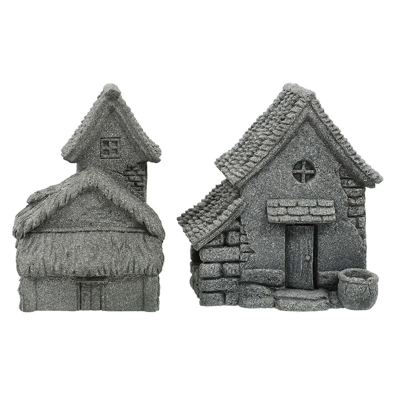 Artificial Bonsai Two-Layer House Decor Rustic Style 5x7x4.5 Cm Bonsai Small House Adornment 2Pcs