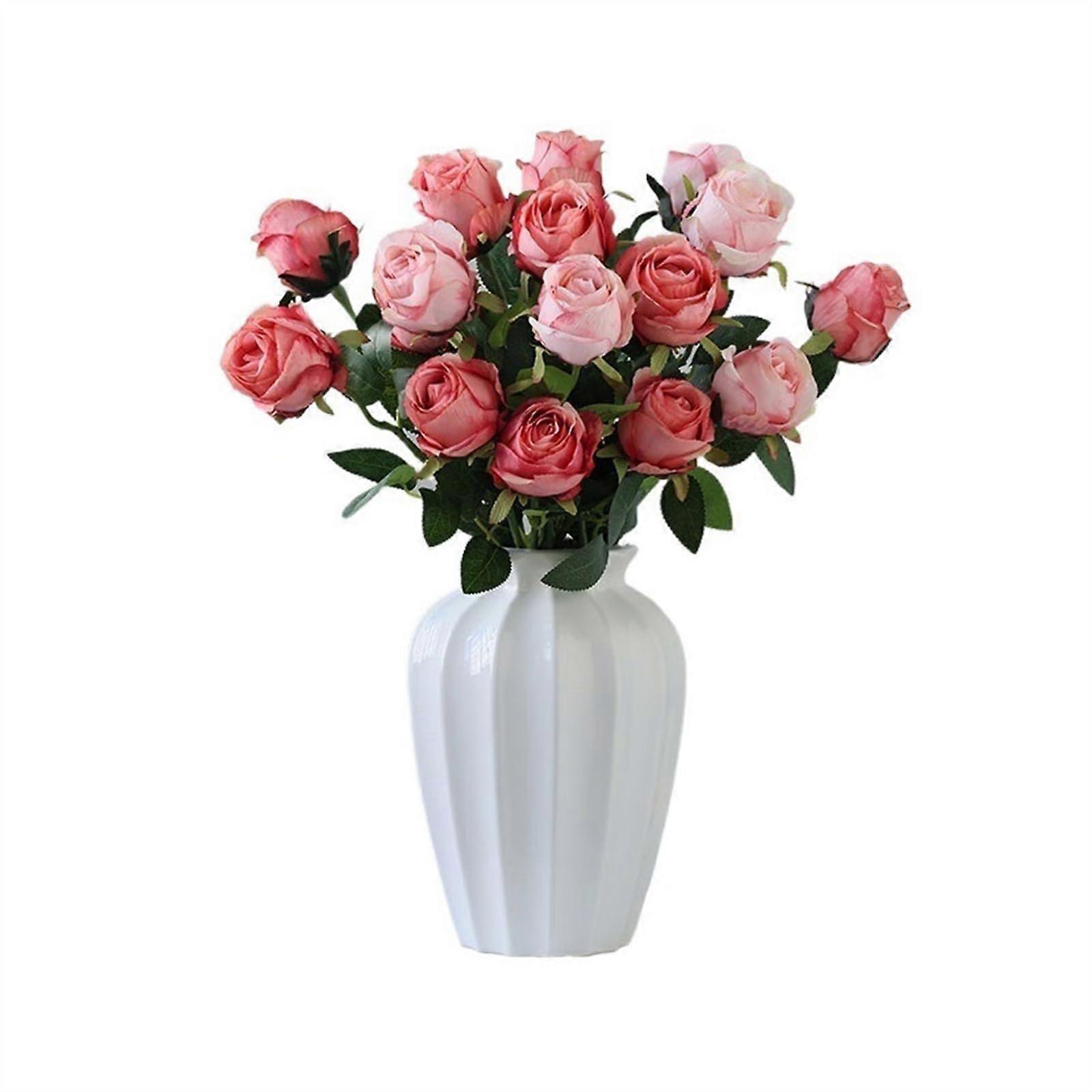 Artificial Flowers High-Quality Table Decor Handcrafted Rose-Simulated Flower Arrangement in Ceramic Vase