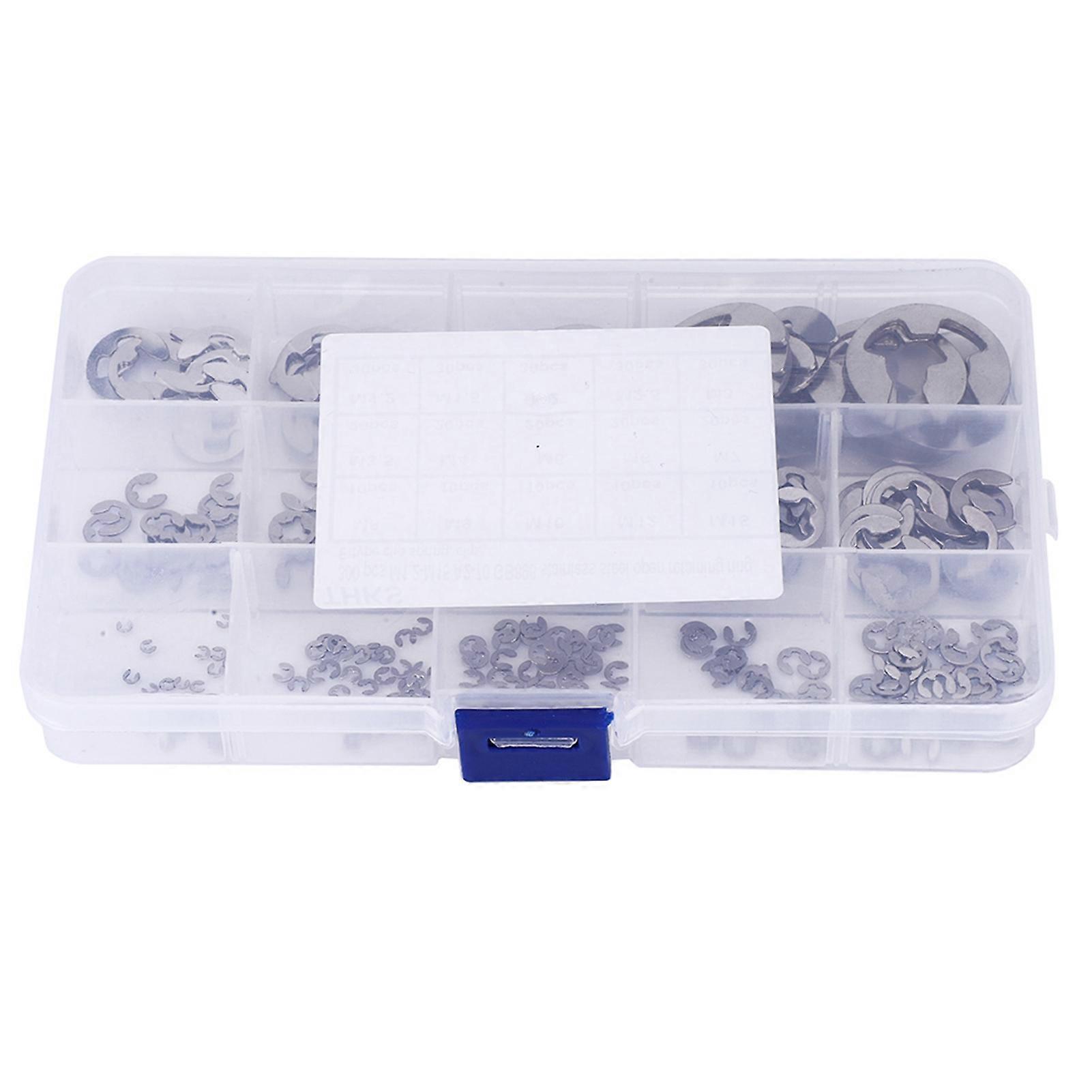 300 Pcs E Clip Set Stainless Steel E Type Retaining Ring Circlip Assortment Kit M1.2~M15