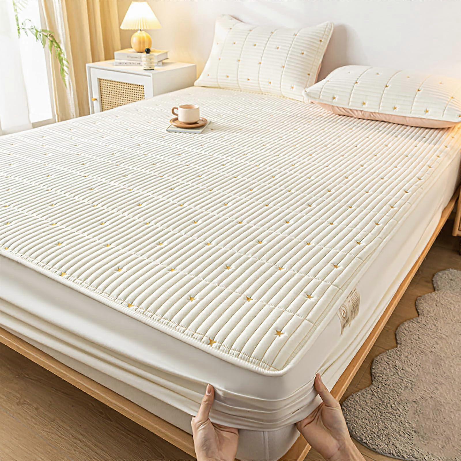 Cotton Fitted Sheet, Soft Mattress Cover with Elastic Band, White King(70'x87')