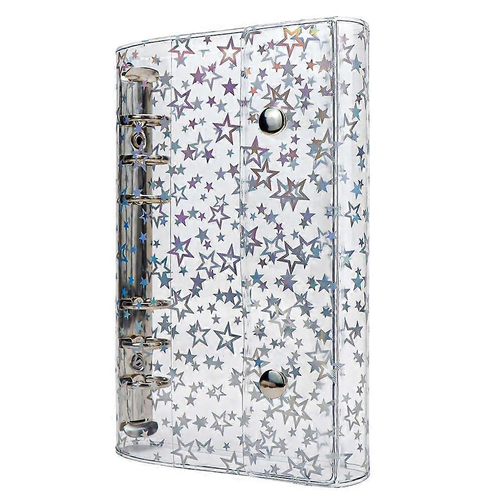 A6 Budget Binder Cover, Clear PVC, 6 Ring Binder, Glitter Star, Refillable Notebook Cover, Protection with 2 Snaps