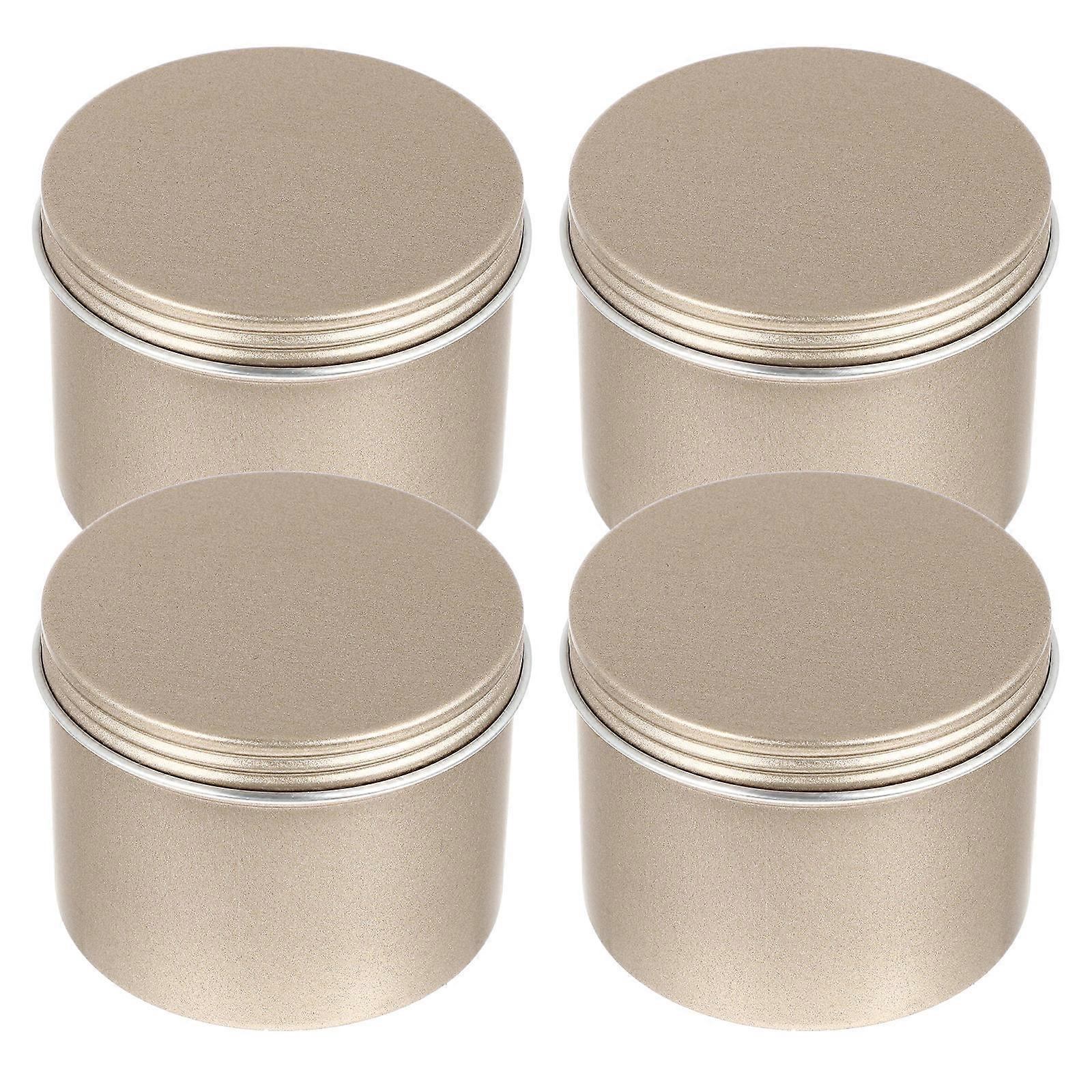 Golden Aluminum Storage Jar with Thread for Small Objects Travel Jewelry 4pcs Round Containers