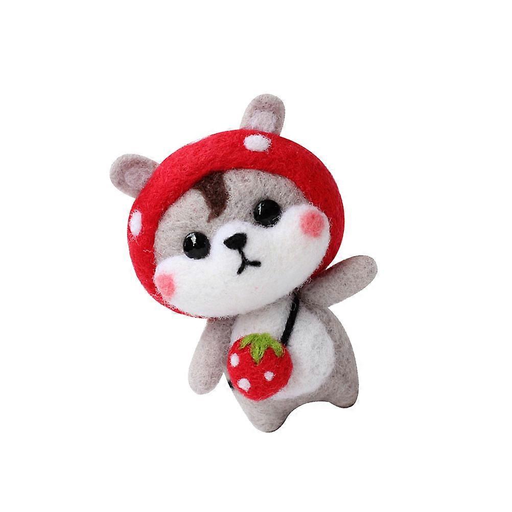 Fun Plush Doll DIY Needle Felting Kit Cartoon Dog Craft for Adults and Family Projects with Essential Tools for Beginners, Strawberry Design