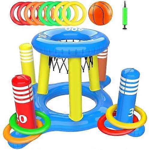 Inflatable Pool Toy Set - 2 in 1 Water Toy with Basketball Hoop and Toss Game for Kids and Family Outdoor Pool Parties