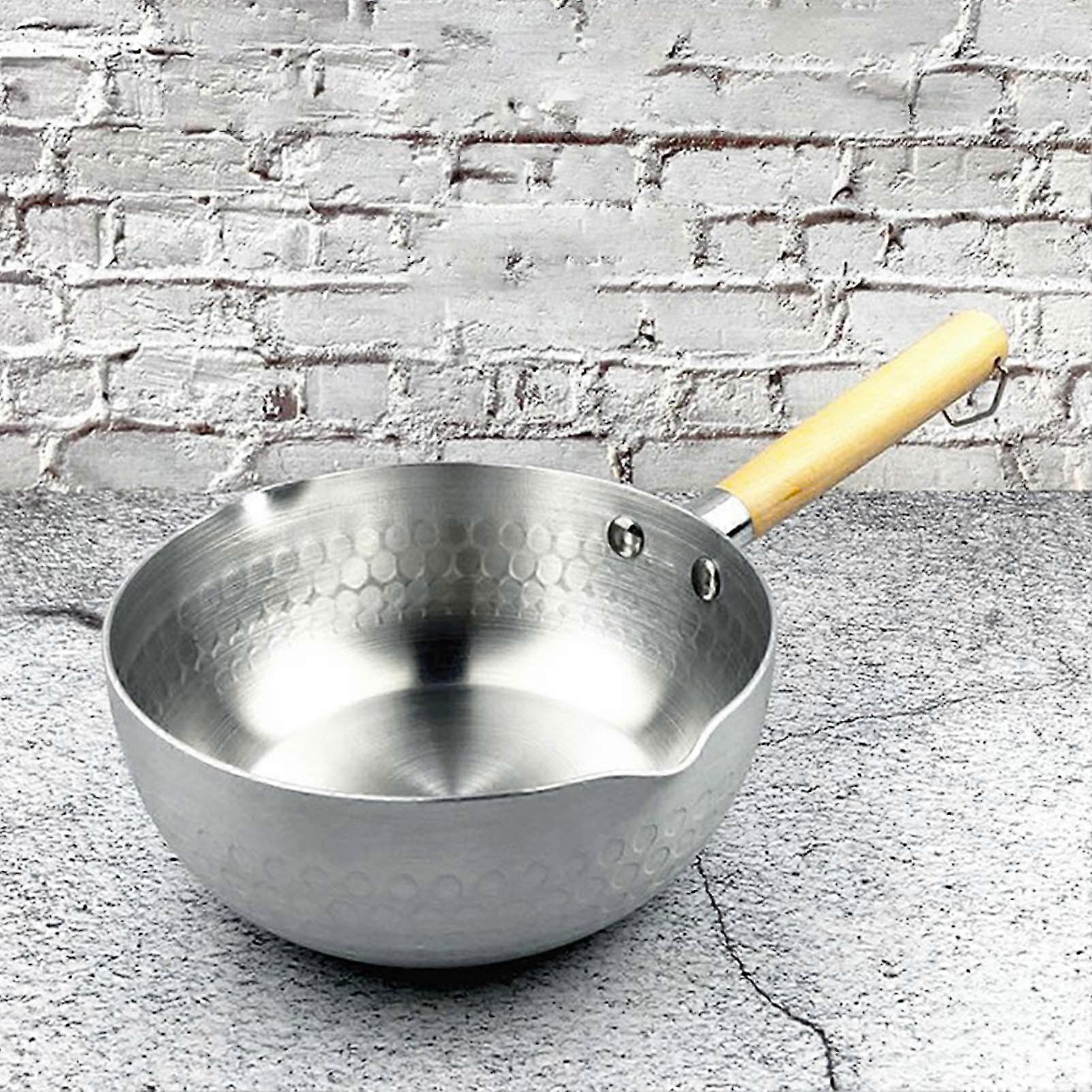 Milk Warmer Pot Prevent Sticking Flat Bottom Even Heating Aluminium Butter Warmer Pan Milk Saucepan With Wood Handle 18cm / 7.09in