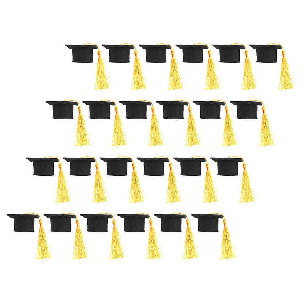FRCOLOR 24pcs Mini Graduation Cap Toppers for Party Decorations DIY Crafts Cupcakes Bottles Grad Cap Ornaments Yellow