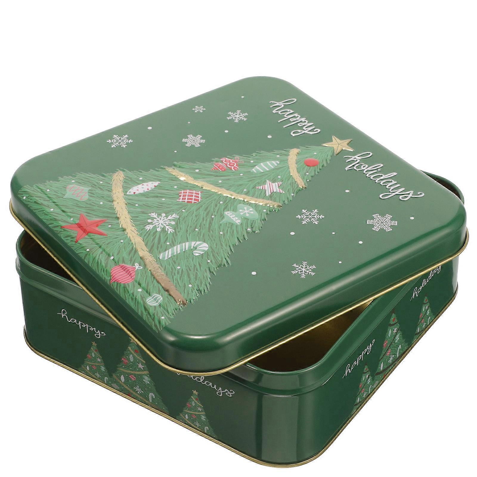 عيد الميلاد بسكويت مربع قوي صفيح كوكي الحاوية للحلويات يعامل التعبئة والتغليف عطلة صغيرة ديكور احتفالي نابض بالحياة تصميم شجرة عيد الميلاد الخضراء