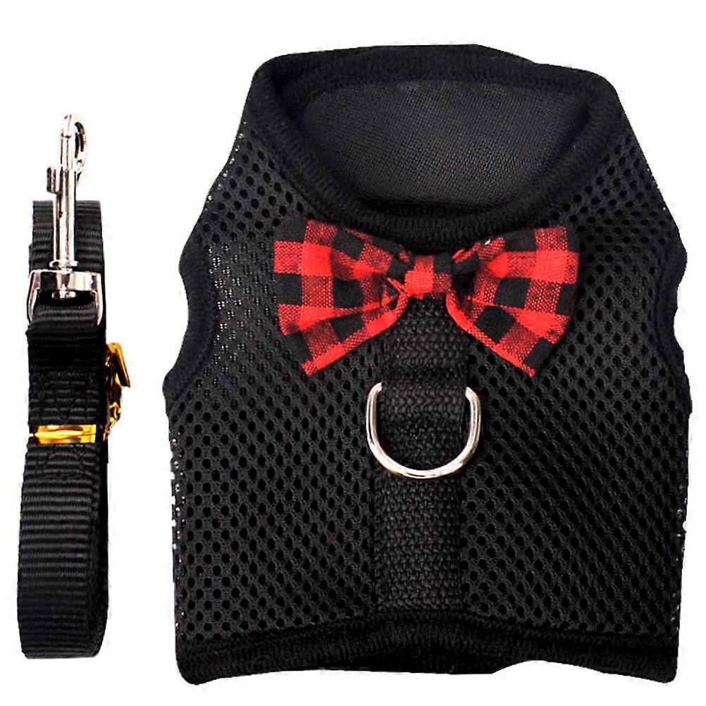 Pet Mesh Vest Harness Set with Pulling Rope for Small Dogs Black Nylon 1 Set